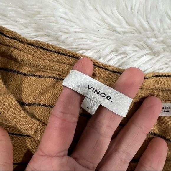 Vince Mustard Yellow & Black Pinstripe Long Sleeve Crew Neck Top large - Picture 5 of 9